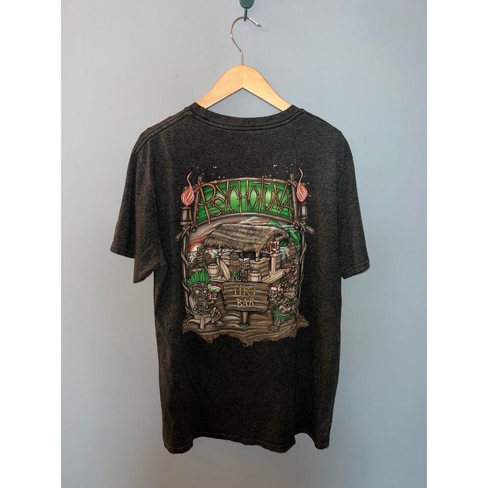 Psycho Tuna Mens Tiki Bar Graphic T-Shirt Charcoal Large‎ Organic Cotton Blend
